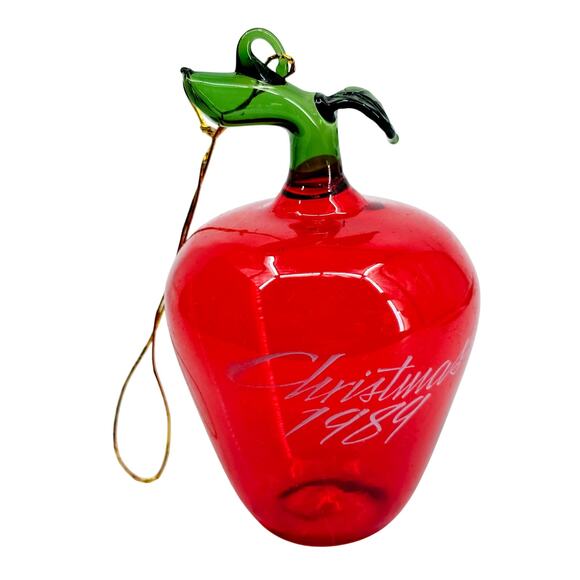 BLOWN GLASS Red Apple Teacher Christmas Ornament 1989 European Handcrafted - Picture 1 of 7